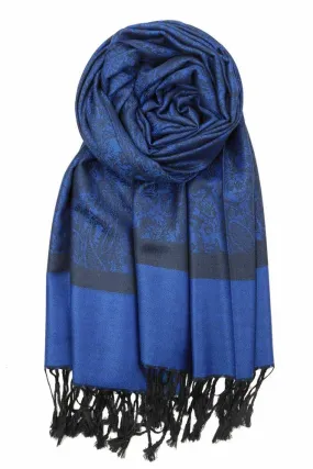 Achillea Deep Blue Black Jacquard Pashmina Scarf