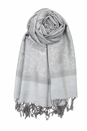 Achillea Silver Grey Jacquard Pashmina Scarf