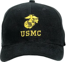 Black - USMC Adjustable Cap with Globe and Anchor Emblem