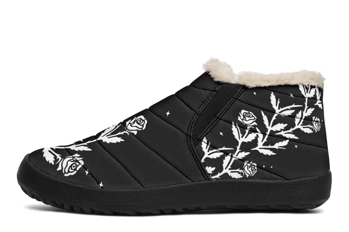 Black Widow Winter Sneakers - Warm & Easy Slip-On Shoes Lined with Vegan Wool with Anti-Slip Soles