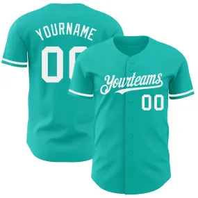 Custom Aqua White Authentic Baseball Jersey