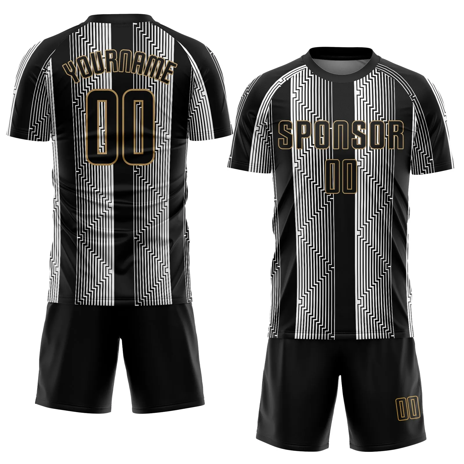 Custom Black Black-Old Gold Sublimation Soccer Uniform Jersey