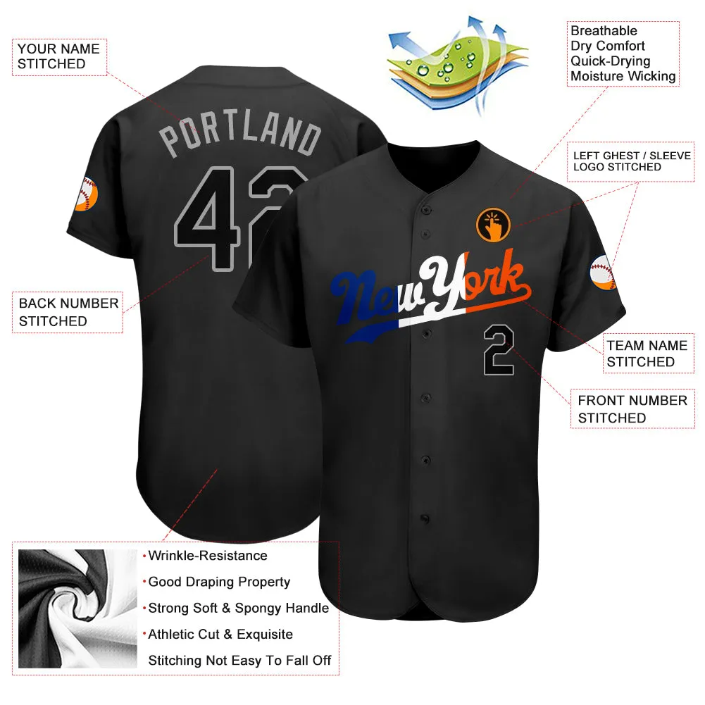 Custom Black Black-Orange Authentic Split Fashion Baseball Jersey