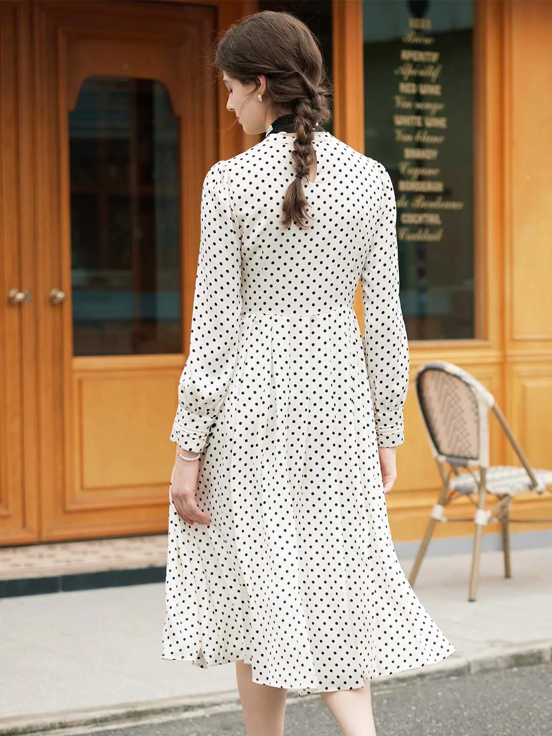 【Final Sale】Kamilah Vintage Mock Neck Balloon Sleeve Polka Dot Dress