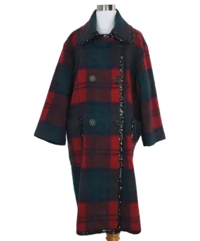 Manoush Red & Green Plaid Wool Sequin Coat sz 4