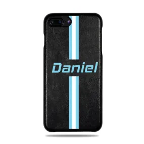 Personalized Blue Stripe iPhone 8 Plus / iPhone 7 Plus Black Leather Case